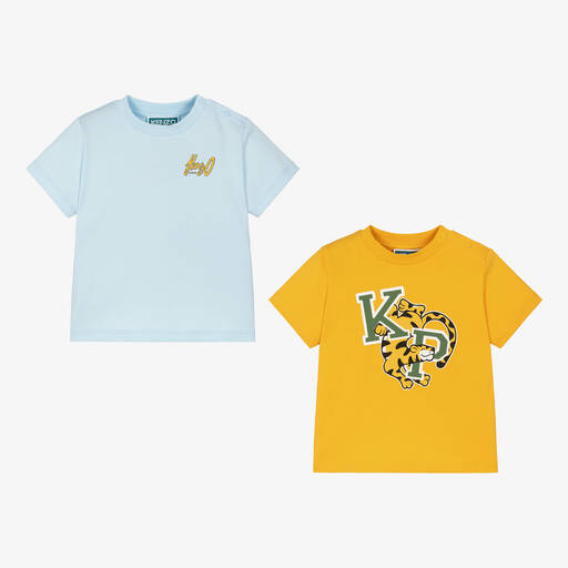 KENZO KIDS-تيشيرت أطفال ولادي قطن عضوي لون أصفر وأزرق(عدد 2 ) | Childrensalon
