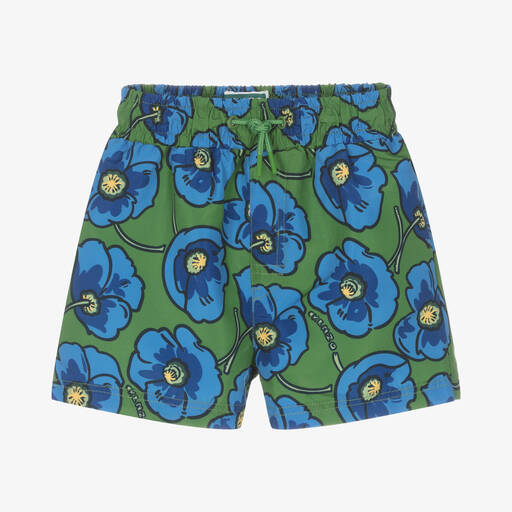 KENZO KIDS-Boys Green Poppy Logo Swim Shorts | Childrensalon