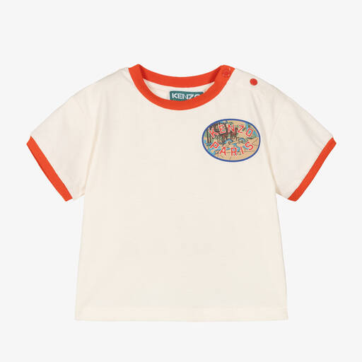 KENZO KIDS-Boys Ivory Organic Cotton T-Shirt | Childrensalon