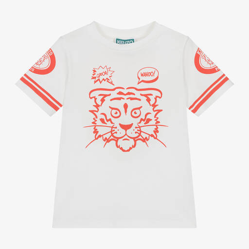 KENZO KIDS-Boys Ivory & Red Cotton Tiger T-Shirt | Childrensalon