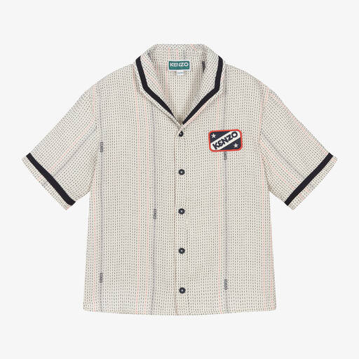 KENZO KIDS-Boys Ivory Stripe Cotton Shirt | Childrensalon