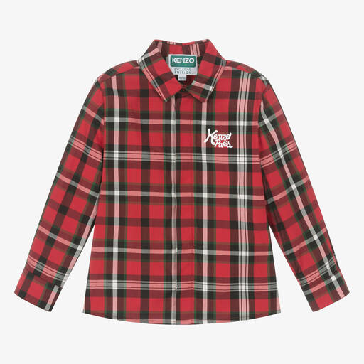 KENZO KIDS-Красная хлопковая рубашка в клетку для мальчиков | Childrensalon