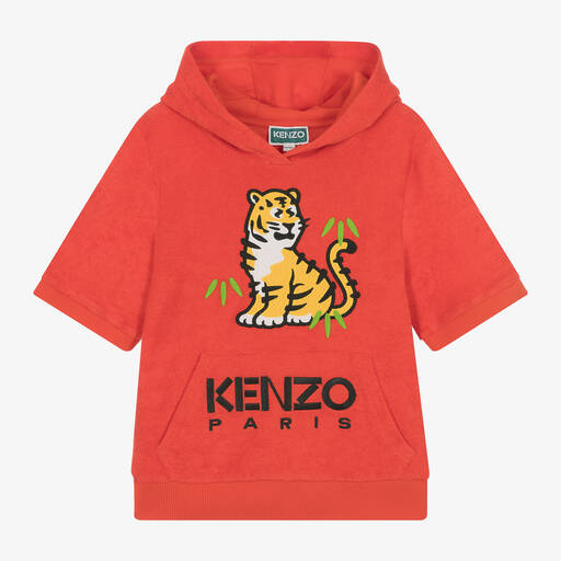 KENZO KIDS-Boys Red Towelling KOTORA Tiger Hoodie | Childrensalon