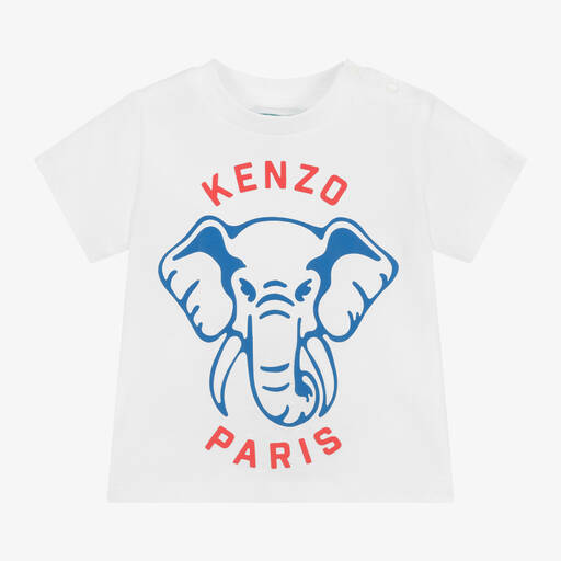 KENZO KIDS-Boys White Cotton Elephant T-Shirt | Childrensalon