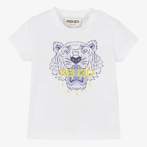 KENZO KIDS-Белая хлопковая футболка с тигром | Childrensalon