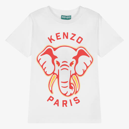KENZO KIDS-تيشيرت بطبعة الفيل قطن عضوي لون أبيض للأولاد | Childrensalon