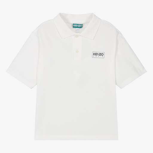 KENZO KIDS-Boys White Organic Cotton Polo Shirt | Childrensalon