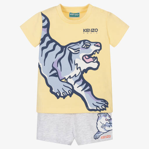 KENZO KIDS-Boys Yellow & Grey Tiger Logo Shorts Set | Childrensalon