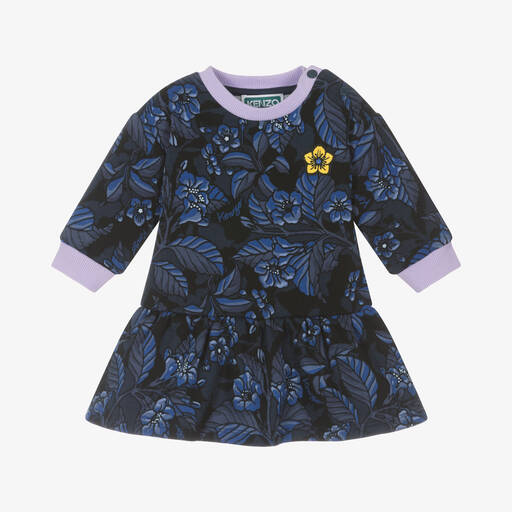 KENZO KIDS-Girls Blue Cotton Flower Print Dress | Childrensalon