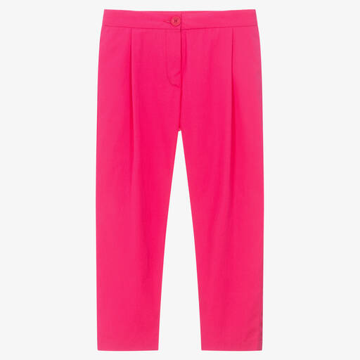 KENZO KIDS-Girls Fuchsia Pink Cotton Poplin Trousers  | Childrensalon