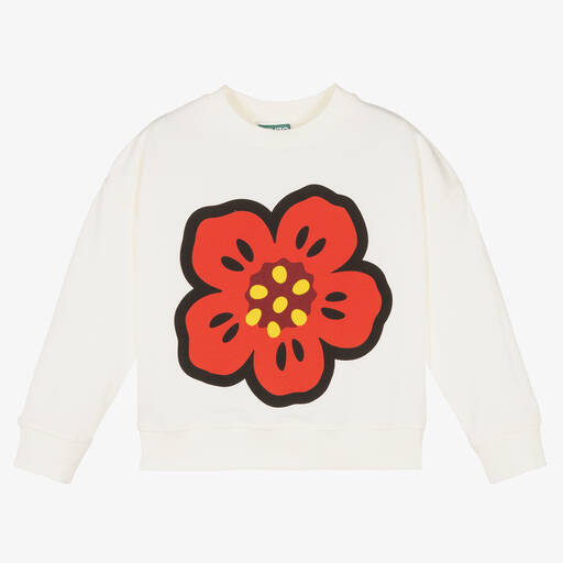 KENZO KIDS-Girls Ivory Cotton Boke Flower Sweatshirt | Childrensalon