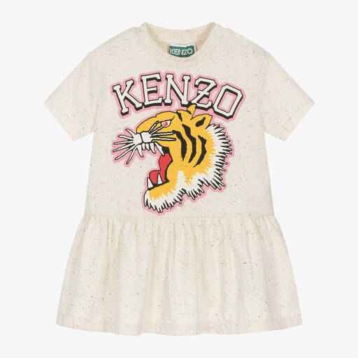 KENZO KIDS-Girls Ivory Cotton Varsity Tiger Dress | Childrensalon