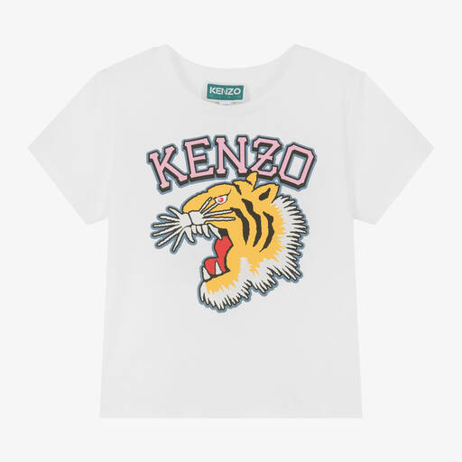 KENZO KIDS-Girls Ivory Cotton Varsity Tiger T-Shirt | Childrensalon