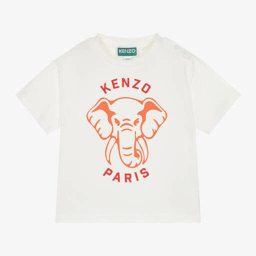 KENZO KIDS-تيشيرت بطبعة الفيل قطن عضوي لون عاجي للبنات | Childrensalon