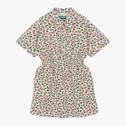 KENZO KIDS-Girls Ivory Floral Denim Shirt Dress | Childrensalon