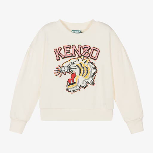 KENZO KIDS-Girls Ivory Varsity Tiger Cotton Sweatshirt | Childrensalon