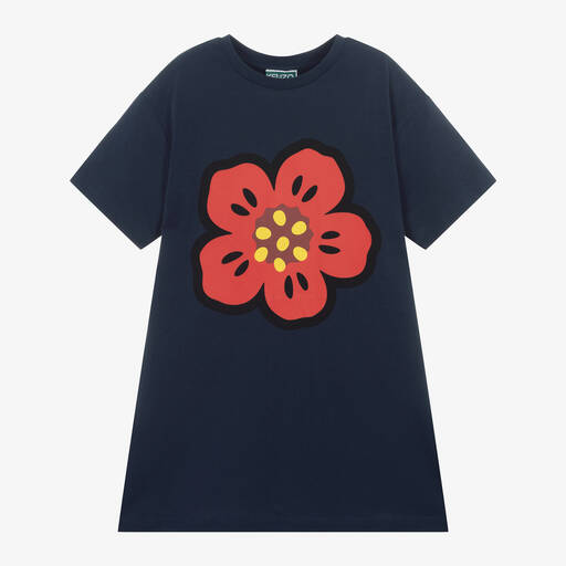 KENZO KIDS-Girls Navy Blue Boke Flower T-Shirt Dress | Childrensalon
