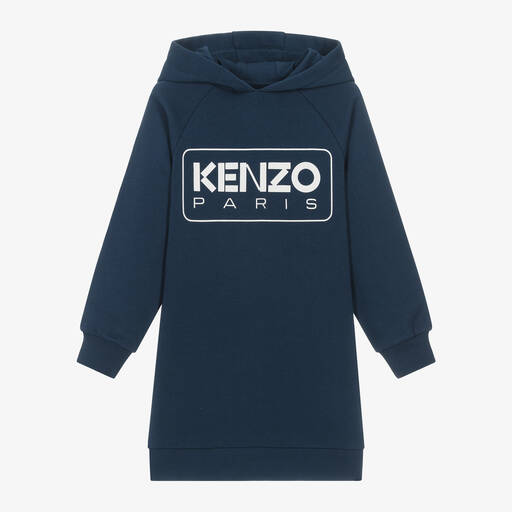 KENZO KIDS-Girls Navy Blue Cotton Hooded Dress | Childrensalon
