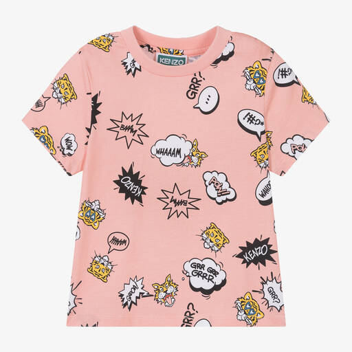 KENZO KIDS-Girls Pink Campus Cotton T-Shirt | Childrensalon