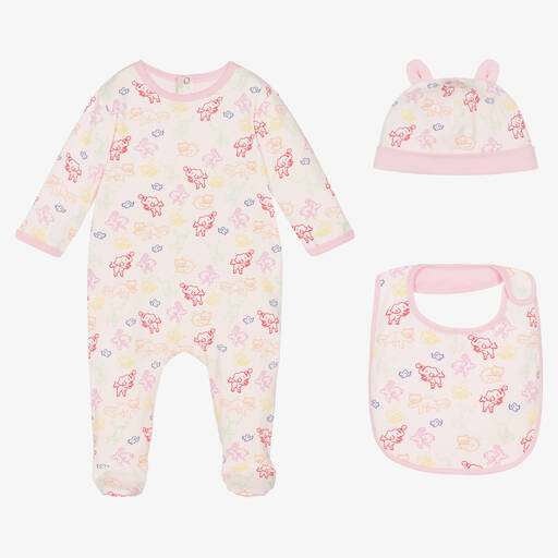 KENZO KIDS-Girls Pink Cotton Animal Babysuit Set | Childrensalon