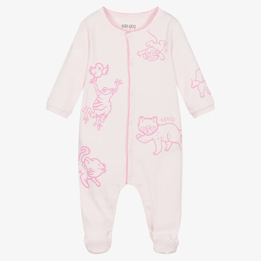 KENZO KIDS-Girls Pink Cotton Animal Print Babygrow | Childrensalon