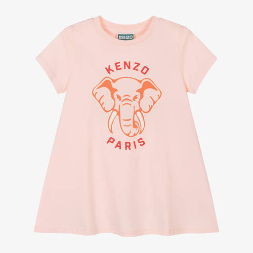 KENZO KIDS-Girls Pink Cotton Elephant Dress | Childrensalon