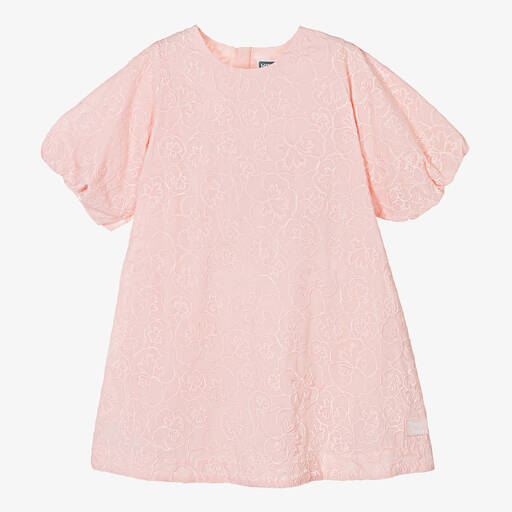 KENZO KIDS-Girls Pink Cotton Embroidered Floral Dress | Childrensalon