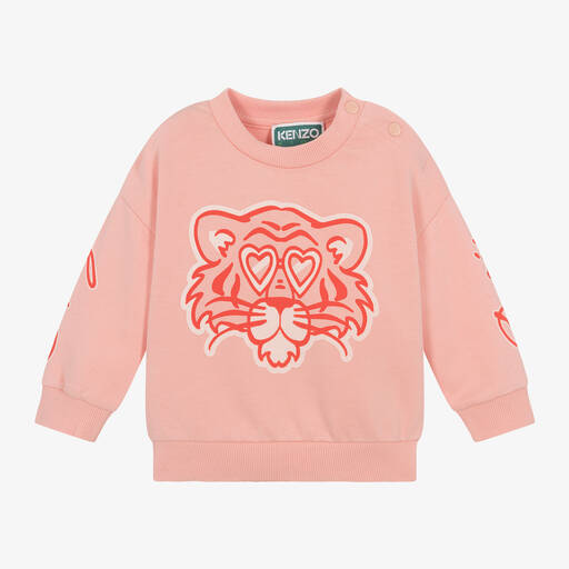 KENZO KIDS-Girls Pink Cotton Tiger Sweatshirt | Childrensalon