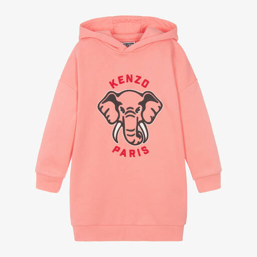 KENZO KIDS-Girls Pink Elephant Cotton Sweatshirt Dress | Childrensalon