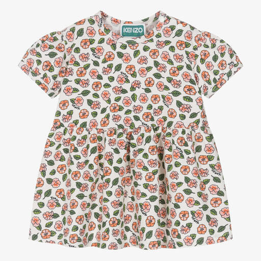 KENZO KIDS-Girls Pink Floral Print Cotton Dress | Childrensalon