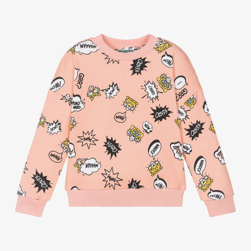 KENZO KIDS-Girls Pink Graphic Cotton Sweatshirt | Childrensalon