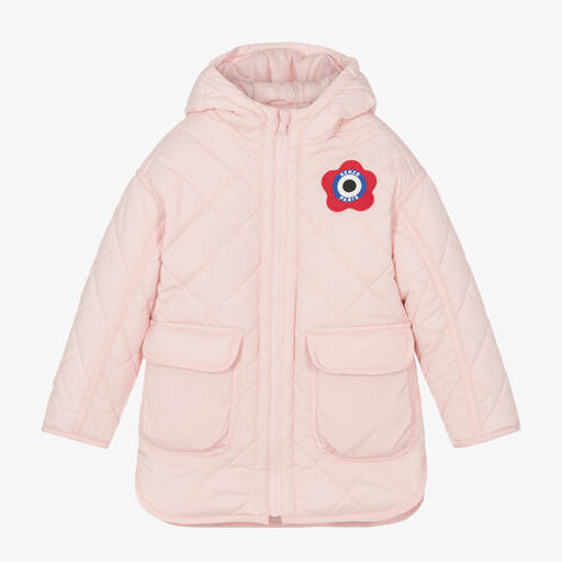 KENZO KIDS-Girls Pink K Flower Quilted Coat | Childrensalon