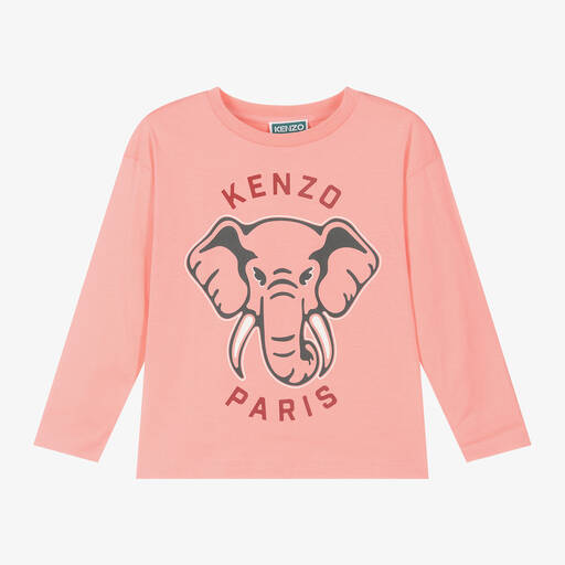 KENZO KIDS-Girls Pink Organic Cotton Elephant Top | Childrensalon