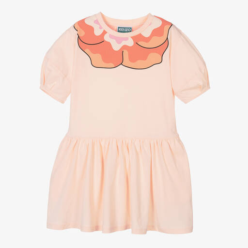 KENZO KIDS-Girls Pink Organic Cotton Flower Dress | Childrensalon