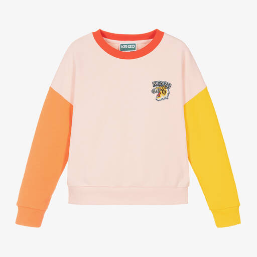 KENZO KIDS-Girls Pink Varsity Tiger Colourblock Sweatshirt | Childrensalon