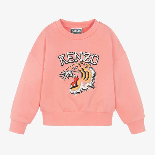 KENZO KIDS-Girls Pink Varsity Tiger Cotton Sweatshirt | Childrensalon