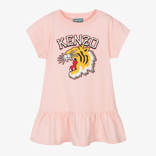 KENZO KIDS-Girls Pink Varsity Tiger Organic Cotton Dress | Childrensalon