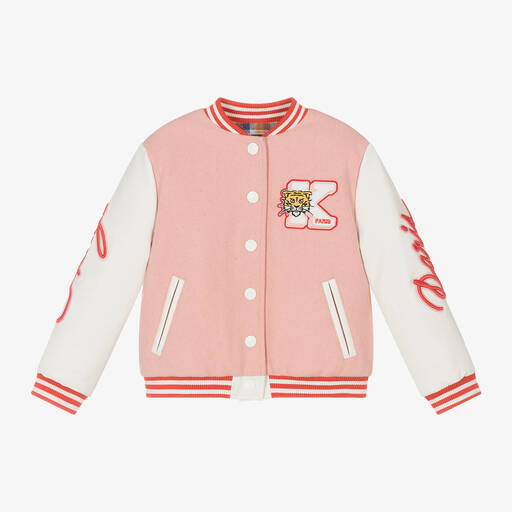 KENZO KIDS-Girls Pink Wool Baseball Jacket  | Childrensalon