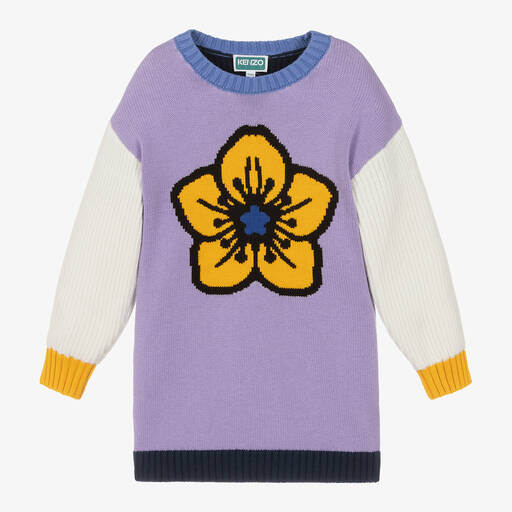 KENZO KIDS-Girls Purple Cotton Knit Flower Dress | Childrensalon