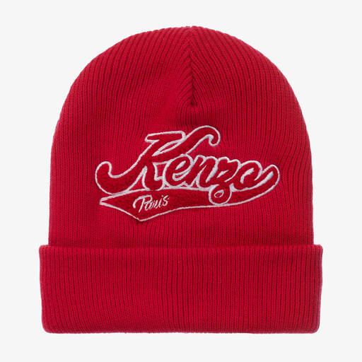 KENZO KIDS-Girls Red Cotton Knit Beanie Hat | Childrensalon