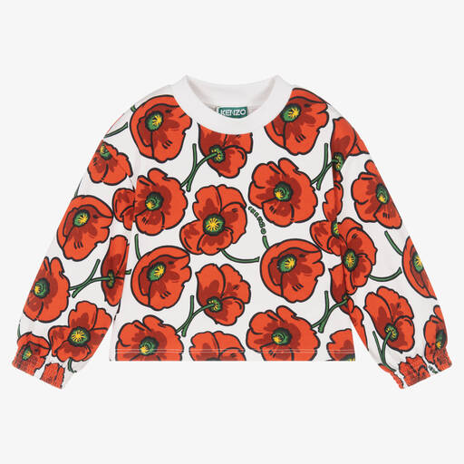 KENZO KIDS-Girls Red Cotton Poppy Logo Sweatshirt | Childrensalon