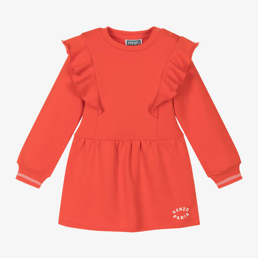 KENZO KIDS-Girls Red Cotton Sweatshirt Dress | Childrensalon