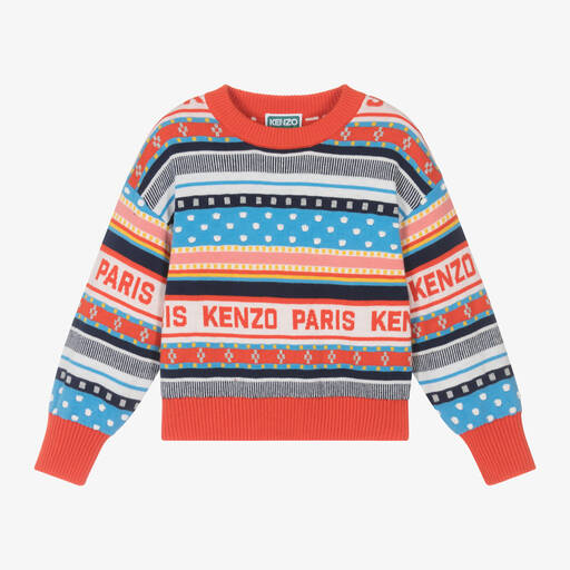 KENZO KIDS-Girls Red Festive Cotton Knit Sweater | Childrensalon