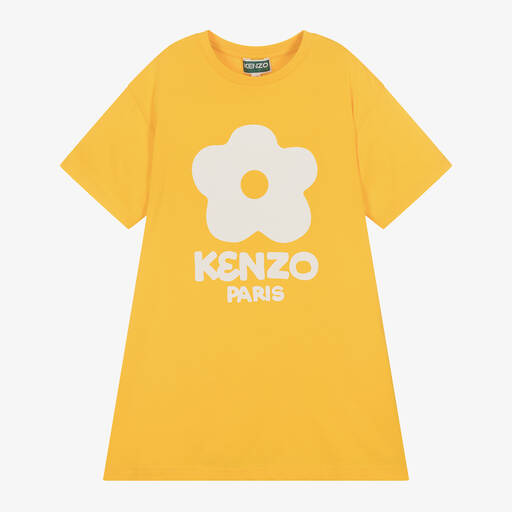 KENZO KIDS-فستان تيشيرت قطن عضوي لون أصفر للبنات | Childrensalon