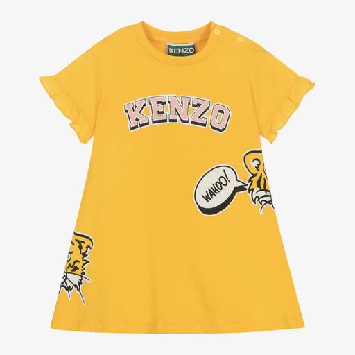 KENZO KIDS-Girls Yellow Organic Cotton Tiger Dress | Childrensalon
