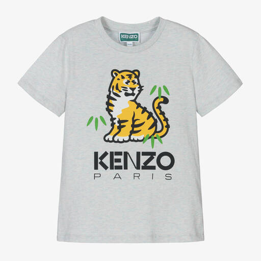 KENZO KIDS-تيشيرت قطن جيرسي لون رمادي مونس | Childrensalon