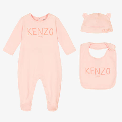 KENZO KIDS-Pale Pink Cotton Logo Babysuit Set | Childrensalon