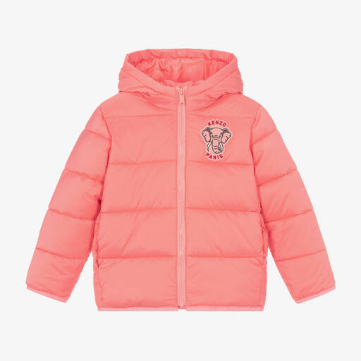 KENZO KIDS-Pink Hooded Puffer Jacket | Childrensalon