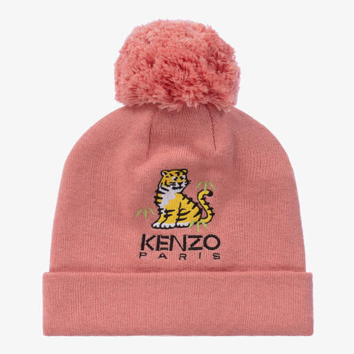 KENZO KIDS-Розовая шапка из хлопка и кашемира с тигром KOTORA  | Childrensalon