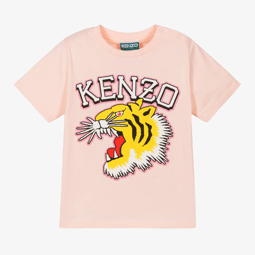 KENZO KIDS-Pink Varsity Tiger Organic Cotton T-Shirt | Childrensalon